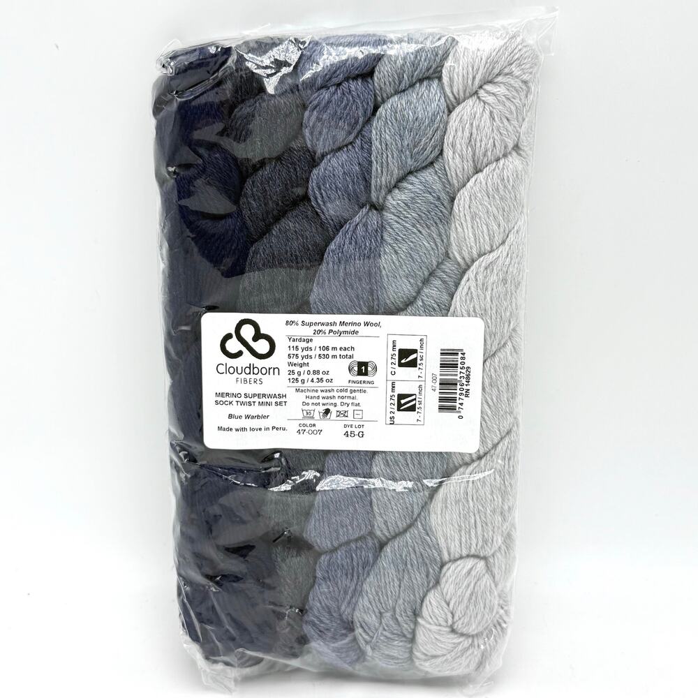 Cloudborn Merino Superwash Sock Twist Yarn Mini Set of 5 Hanks Skeins 25g Peru